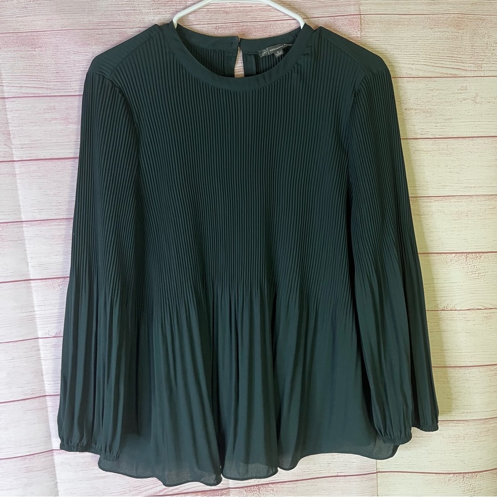 Adrianna Papell Pleated Green Blouse Size Medium